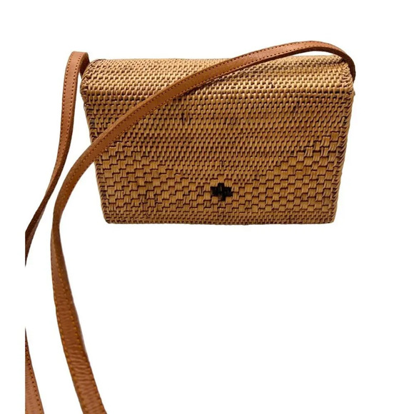 Straw Wood Hard Frame Rattan Shoulder Bag - Picture 5 of 8